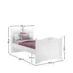 Pat 90×200 cm, stil clasic romantic, alb mat cu detalii florale roz, tăblie decorativă sculptată, design elegant și sigur BUTTERFLY - imagine 4