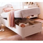 Pat 120×200 cm, cu ladă de depozitare, stil clasic romantic, alb elegant cu detalii sculptate, design premium cu mecanism hidraulic BELLE - imagine 2