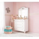 Comodă 90 cm cu oglindă, 4 sertare spațioase, stil clasic romantic vintage, alb antique cu accente argintii, design elegant cu detalii sculptate BELLE - imagine 2