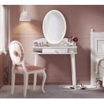 Masă toaletă 80 cm cu oglindă LED și sertar organizator, stil romantic elegant, alb satinat, design premium pentru machiaj AMELIE - imagine 2