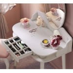 Masă toaletă 80 cm cu oglindă LED și sertar organizator, stil romantic elegant, alb satinat, design premium pentru machiaj AMELIE - imagine 3