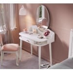 Masă toaletă 80 cm cu oglindă LED și sertar organizator, stil romantic elegant, alb satinat, design premium pentru machiaj AMELIE - imagine 4