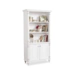 Bibliotecă 96 cm, stil clasic romantic, alb soft-mat cu accente argintii, 2 uși și rafturi deschise, design elegant pentru living sau dormitor BELLE - imagine 2