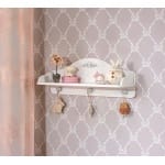 Raft perete 75 cm, stil clasic romantic, alb, poliță cu 3 agățători și ornament floral, design elegant și practic BELLE