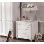 Raft perete 75 cm, stil clasic romantic, alb, poliță cu 3 agățători și ornament floral, design elegant și practic BELLE - imagine 2