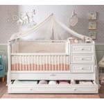 Pătuț 2 în 1 70×130 / 80×180 cm, cu comodă și sertar depozitare, stil clasic romantic, alb mat, transformabil în pat junior, design premium sigur BELLE - imagine 2