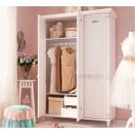 Dulap 140 cm, 3 uși batante, stil clasic romantic, alb antique cu accente patinate, bară haine, rafturi și sertare interioare, design elegant premium BELLE - imagine 2