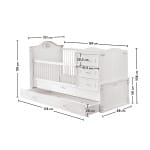 Pătuț 2 în 1 70×130 / 80×180 cm, cu comodă și sertar depozitare, stil clasic romantic, alb mat, transformabil în pat junior, design premium sigur BELLE - imagine 9