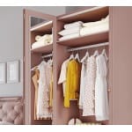 Dulap 145 cm, 3 uși cu oglindă, stil modern romantic, roz pudră și alb ivoire, 3 sertare, bară haine și rafturi, design elegant PEARL - imagine 3