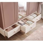 Dulap 145 cm, 3 uși cu oglindă, stil modern romantic, roz pudră și alb ivoire, 3 sertare, bară haine și rafturi, design elegant PEARL - imagine 4