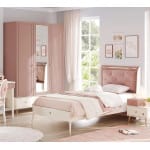 Dulap 145 cm, 3 uși cu oglindă, stil modern romantic, roz pudră și alb ivoire, 3 sertare, bară haine și rafturi, design elegant PEARL - imagine 5