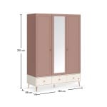 Dulap 145 cm, 3 uși cu oglindă, stil modern romantic, roz pudră și alb ivoire, 3 sertare, bară haine și rafturi, design elegant PEARL - imagine 6