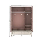 Dulap 145 cm, 3 uși cu oglindă, stil modern romantic, roz pudră și alb ivoire, 3 sertare, bară haine și rafturi, design elegant PEARL - imagine 7