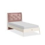 Pat copii 90×200 cm, stil modern romantic, roz pudrat și crem, tăblie tapițată moale, design elegant și sigur PEARL - imagine 2