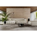 Colțar modular 285 cm, 3–4 locuri, formă L, design curbat, bouclé premium, configurabil RODOS, pentru interior sofisticat
