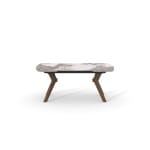 Masă dining extensibilă modernă pentru 6–10 persoane 260 cm, blat ceramic tip marmură și picioare din lemn masiv de nuc, design contemporan elegant LINEA - imagine 3