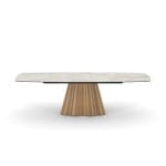 Masă dining extensibilă modernă pentru 6–10 persoane 260 cm, blat din sticlă securizată cu ceramică tip marmură și bază metalică, design luxury contemporan BELLAGIO - imagine 4