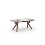 Masă dining extensibilă modernă pentru 6–10 persoane 260 cm, blat ceramic tip marmură și picioare din lemn masiv de nuc, design contemporan elegant LINEA - imagine 4