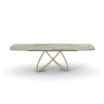 Masă dining extensibilă modernă pentru 6–10 persoane 260 cm, blat din sticlă securizată cu ceramică tip marmură și bază metalică, design minimalist luxury FIRENZE - imagine 2