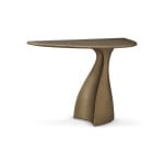 Consolă 140 cm, design sculptural din fibră de sticlă, finisaj brass vintage, formă organică FLUX, piesă statement pentru interior contemporan