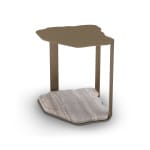 Măsuță de cafea modernă pentru living 46 cm, structură din metal finisat și bază din travertin gri, design arhitectural contemporan STRATO - imagine 2