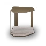 Măsuță de cafea modernă pentru living 46 cm, structură din metal finisat și bază din travertin gri, design arhitectural contemporan STRATO