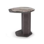 Măsuță de cafea modernă pentru living 50 cm, blat din marmură Maple Brown și bază metalică finisată, design sculptural compact OBELIS