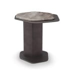 Măsuță de cafea modernă pentru living 50 cm, blat din marmură Maple Brown și bază metalică finisată, design sculptural compact OBELIS - imagine 2