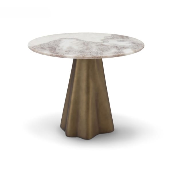 Măsuță de cafea modernă pentru living 60 cm, blat marmură albă și bază metalică brass, design rotund elegant BELLAGIO