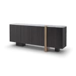 Comodă 200 cm, blat marmură albă, furnir lemn gri închis, accente brass IMPERIA, design elegant pentru interior sofisticat