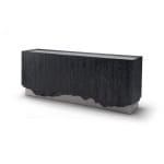 Comodă 200 cm, furnir stejar negru, blat oglindă gri, bază oțel inoxidabil AURORA NOIR, design sculptural pentru interior sofisticat