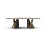 Masă dining modernă pentru 8–10 persoane 260 cm, blat din marmură naturală Maple Brown și bază mixtă din metal, lemn și fibră de sticlă, design sculptural premium DUALIS - imagine 2