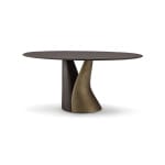 Masă dining modernă pentru 6–8 persoane 180 cm, blat din lemn furniruit și bază din metal și fibră de sticlă, design sculptural contemporan DUALIS