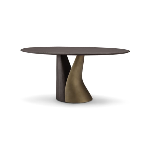 Masă dining modernă pentru 6–8 persoane 180 cm, blat din lemn furniruit și bază din metal și fibră de sticlă, design sculptural contemporan DUALIS