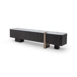 Comodă TV 220 cm, blat marmură albă, furnir ulm gri închis, accente alamă IMPERIA, design elegant pentru interior sofisticat