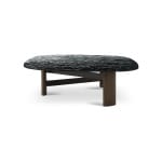 Măsuță de cafea modernă pentru living 110 cm, blat din sticlă fumurie și structură din lemn masiv de ulm, design contemporan elegant TENEBRA - imagine 3