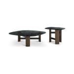 Măsuță de cafea modernă pentru living 110 cm, blat din sticlă fumurie și structură din lemn masiv de ulm, design contemporan elegant TENEBRA - imagine 5