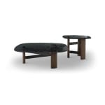 Măsuță de cafea modernă pentru living 110 cm, blat din sticlă fumurie și structură din lemn masiv de ulm, design contemporan elegant TENEBRA - imagine 4