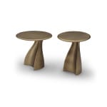 Măsuță de cafea modernă pentru living 55 cm, design sculptural cu finisaj brass și structură din fibră de sticlă și lemn masiv, stil premium FLUX - imagine 4