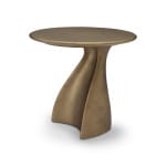 Măsuță de cafea modernă pentru living 55 cm, design sculptural cu finisaj brass și structură din fibră de sticlă și lemn masiv, stil premium FLUX