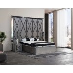 Pat Boxspring SOVEREIGN cu ladă de depozitare, structura metalica, material și saltea premium, capatai customizabil