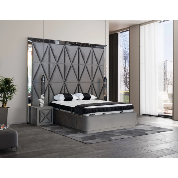 Pat Boxspring SOVEREIGN cu ladă de depozitare, structura metalica, material și saltea premium, capatai customizabil