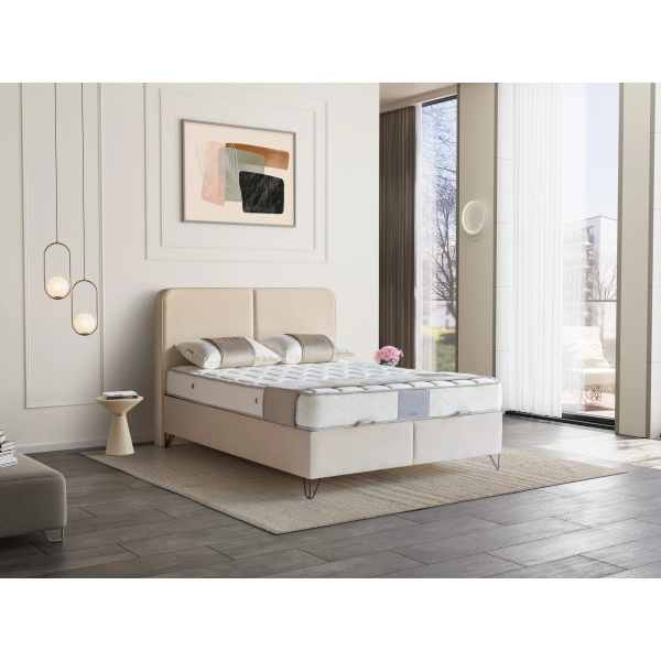 Pat Boxspring LEDA cu ladă de depozitare, structura metalica, material și saltea premium, design modern