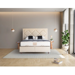 Pat Boxspring POINT cu lada de depozitare, structura metalica, saltea premium, material catifelat - imagine 2