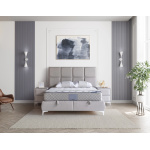 Pat Boxspring RELAX cu lada de depozitare, structura metalica, saltea premium, material catifelat - imagine 2