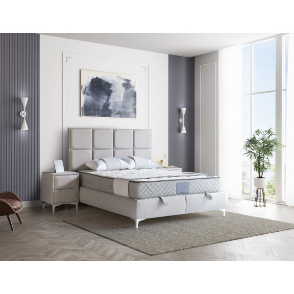 Pat Boxspring RELAX cu lada de depozitare, structura metalica, saltea premium, material catifelat