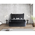 Pat Boxspring SERENE cu lada de depozitare, bancuta separata, structura metalica, saltea premium, material catifelat - imagine 2