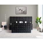 Pat Boxspring TWELL cu lada de depozitare, spatiu pentru integrare TV, structura metalica, saltea premium, material catifelat - imagine 2