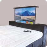 Pat Boxspring TWELL cu lada de depozitare, spatiu pentru integrare TV, structura metalica, saltea premium, material catifelat - imagine 3