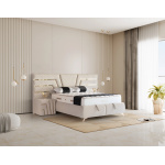 Pat Boxspring VERONA cu lada de depozitare, structura metalica, saltea premium, material catifelat